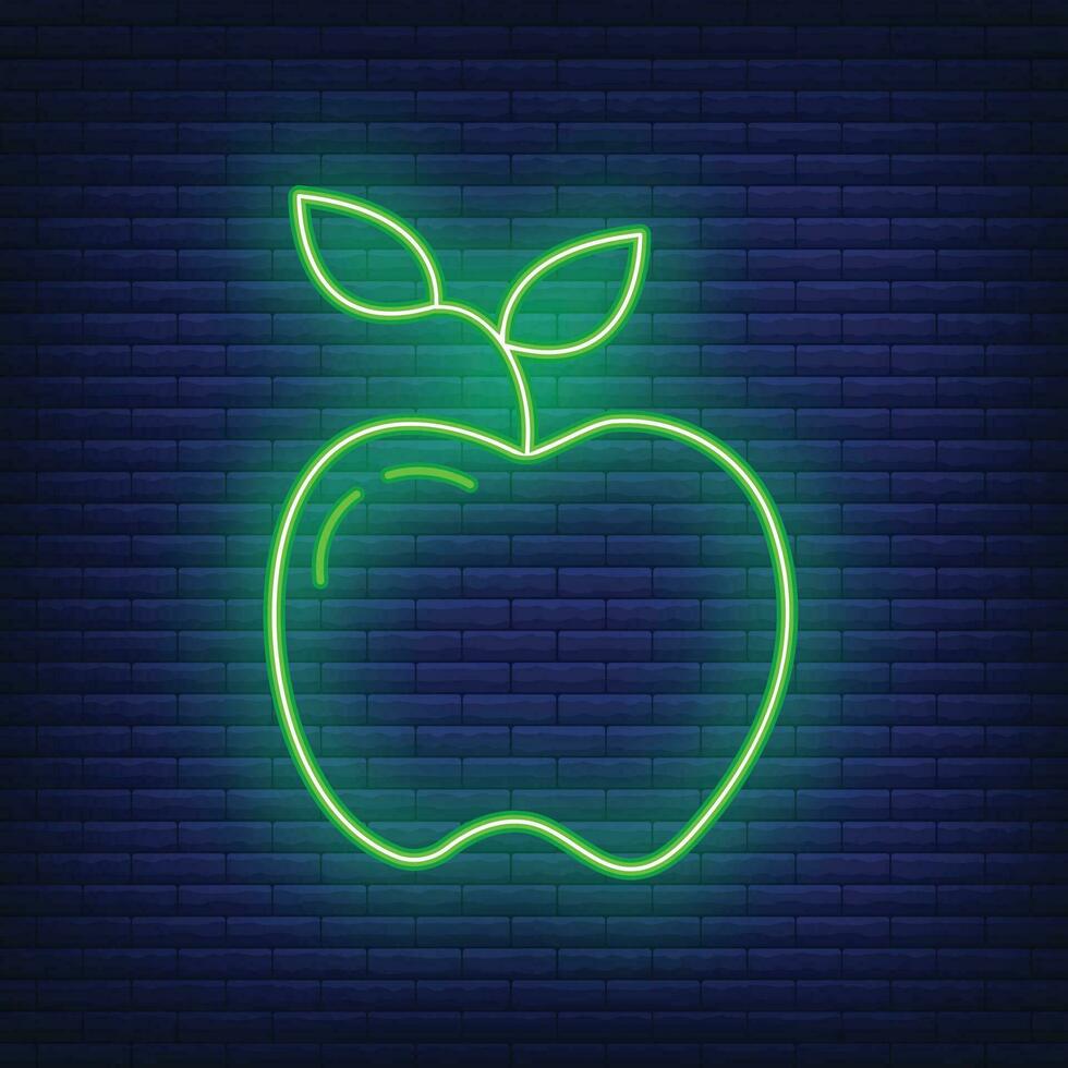 Apple knowledge icon glow neon style, educational institution process, back to school outline flat vector illustration, isolated on black.