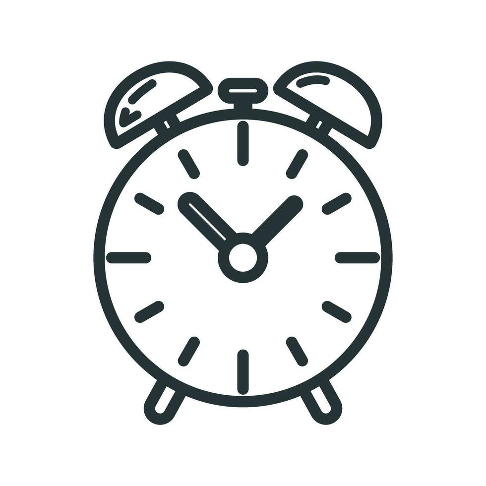 Alarm clock icon, educational institution process, back to school outline flat vector illustration, isolated on white. Concept supplies symbol.