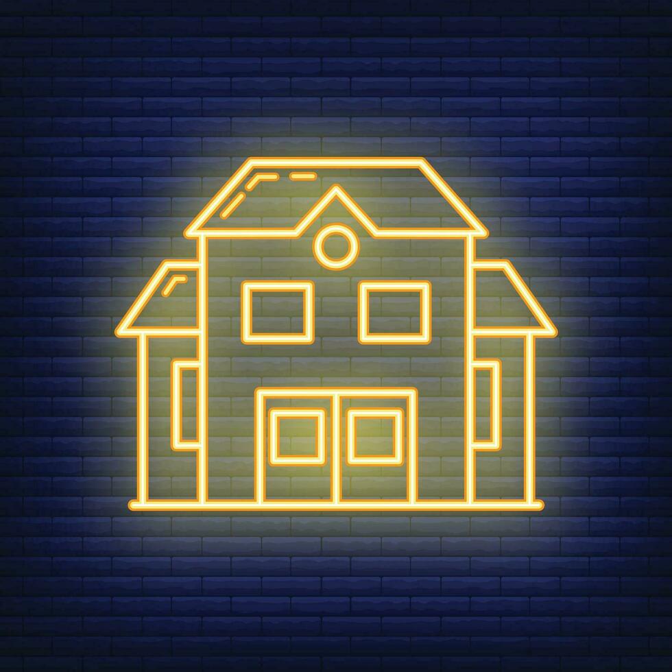 School building icon glow neon style, educational institution process, back to school outline flat vector illustration, isolated on black.
