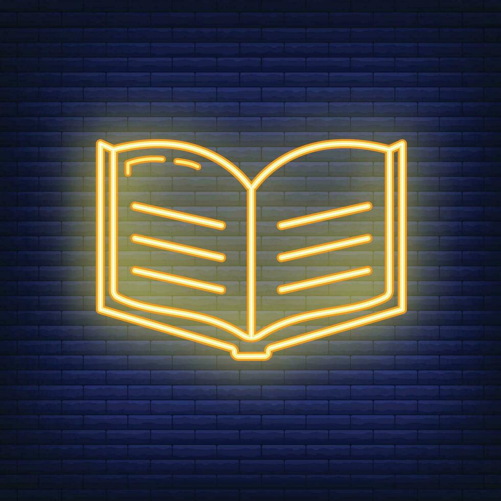 Textbook schoolbook icon glow neon style, educational institution process school, color outline flat vector illustration, isolated on black. Office supplies symbol.