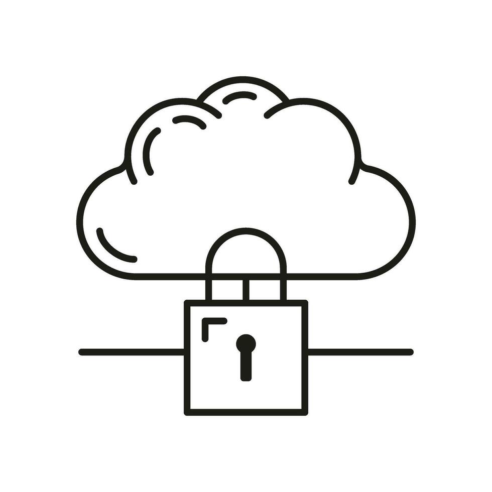 Data exchange cloud icon, protect remote info storage, database computer technology information outline flat vector illustration, isolated on white.