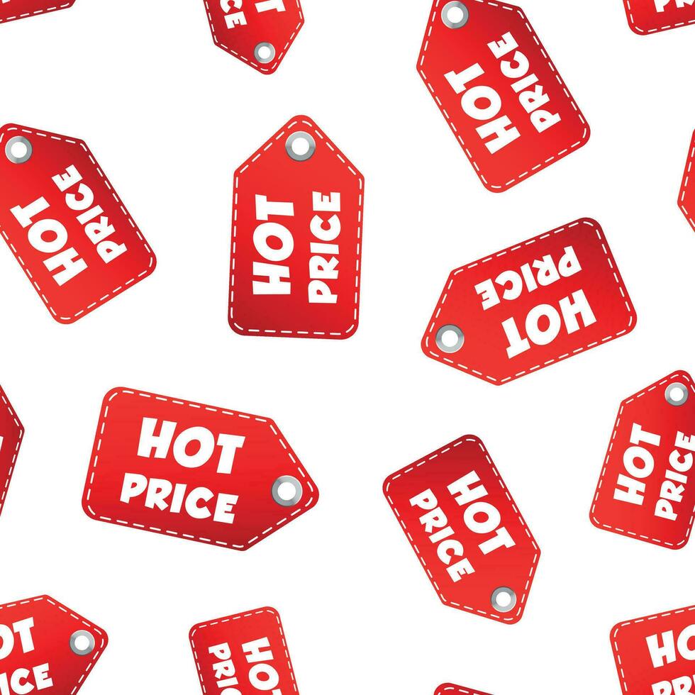 Hot price hang tag seamless pattern background. Business flat vector illustration. Business sale label symbol pattern.