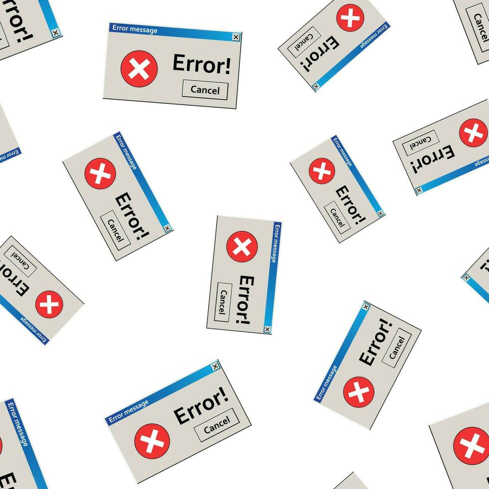 Error warning message seamless pattern background. Business flat vector illustration. Virus alert sign symbol pattern.