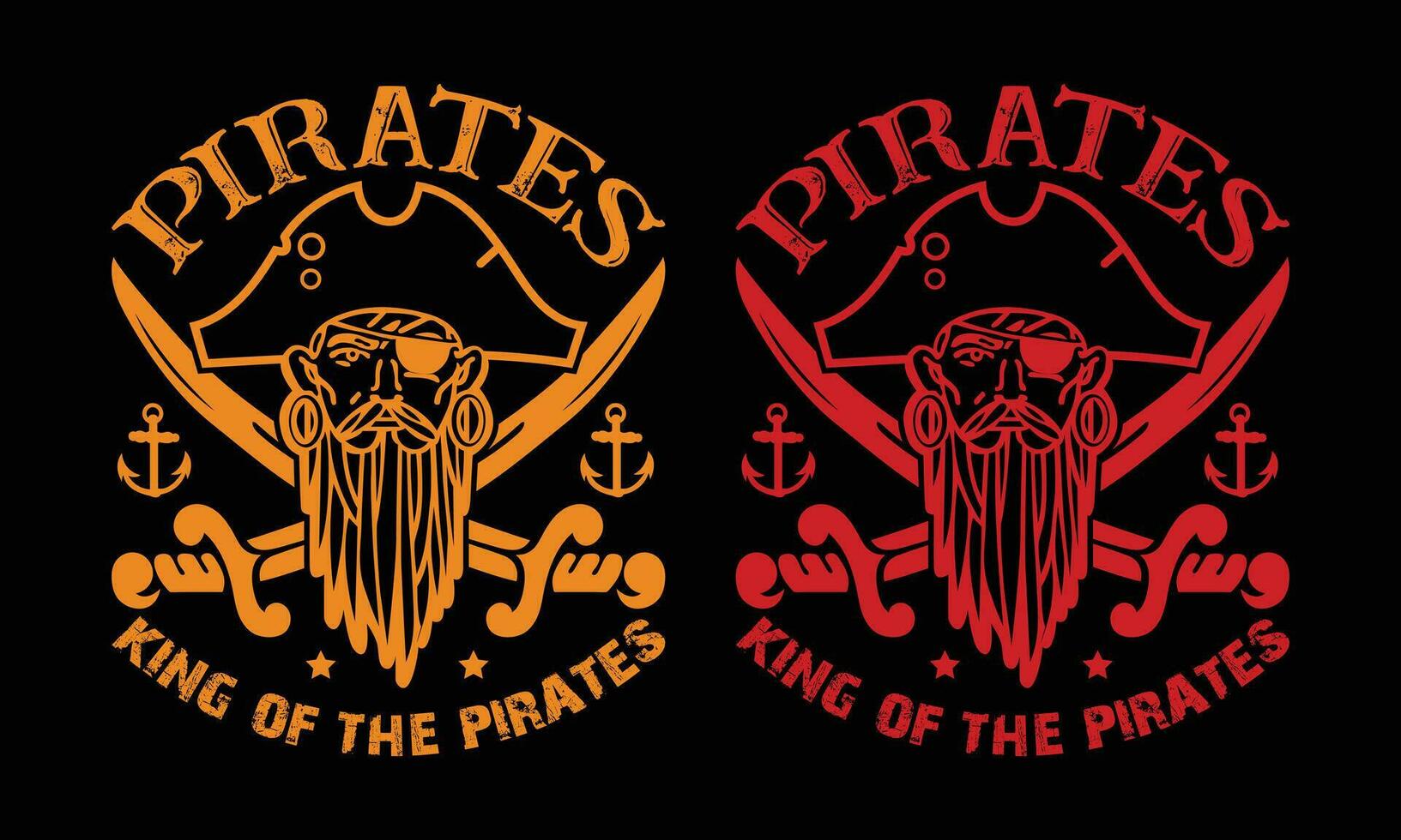 Pirates King Of The Pirates T shirt Design . Skull in pirate bandana with knife in mouth. Print for T-shirt, typography, vintage graphic print for t shirt , fashion, sticker, posters and others. vector