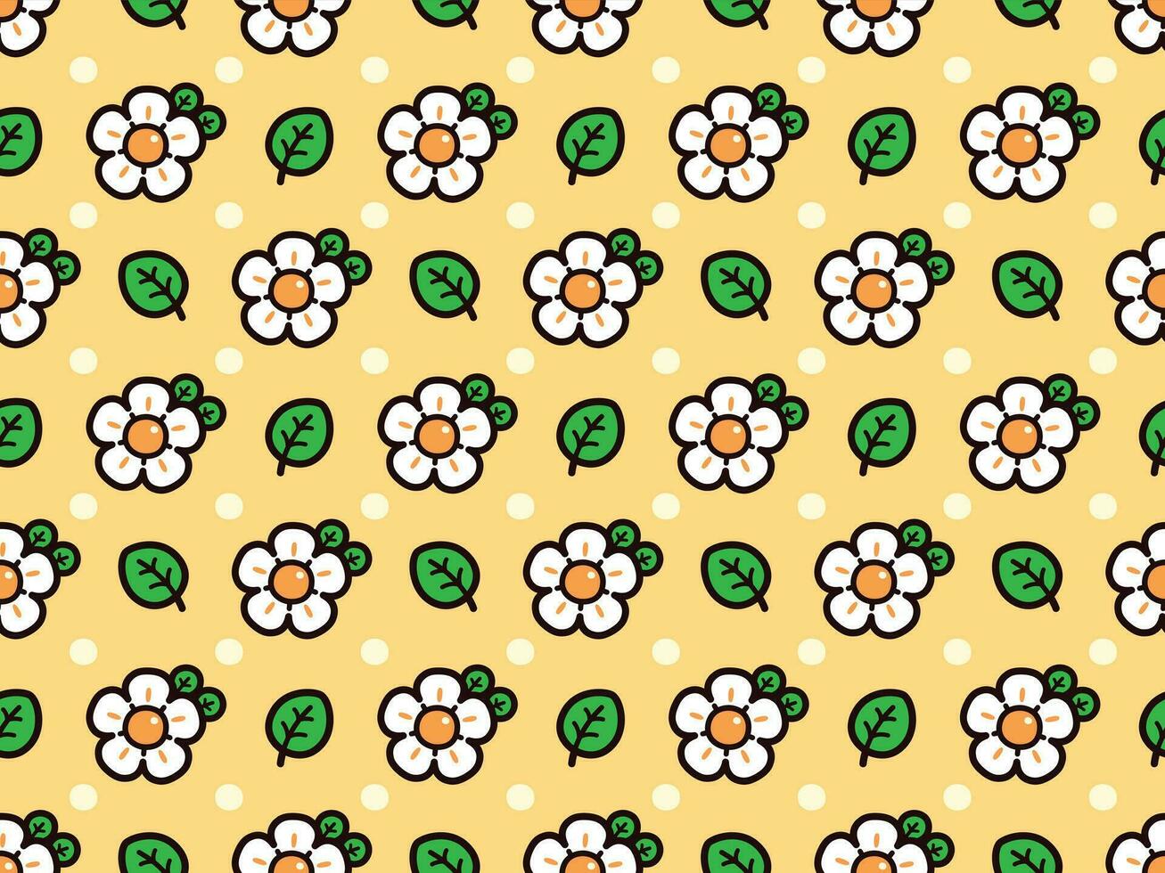 Cute chrysanthemum flower on yellow background,  Vector seamless texture. Pattern background