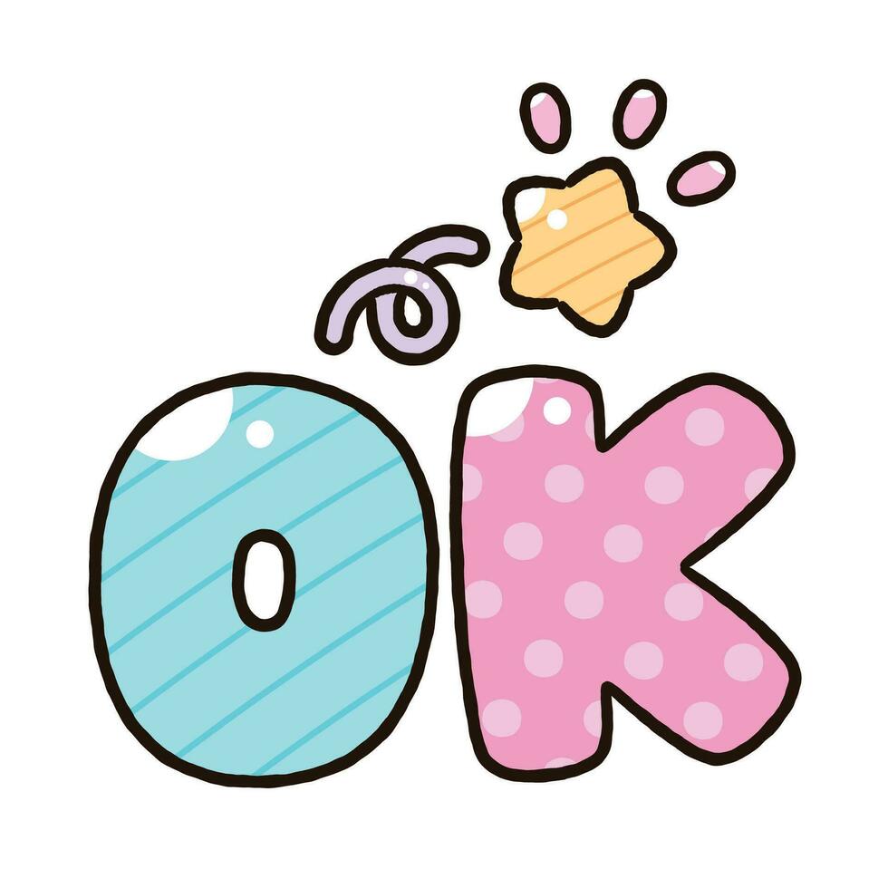 linda palabra 'OK' dibujos animados estilo, vector ilustración.