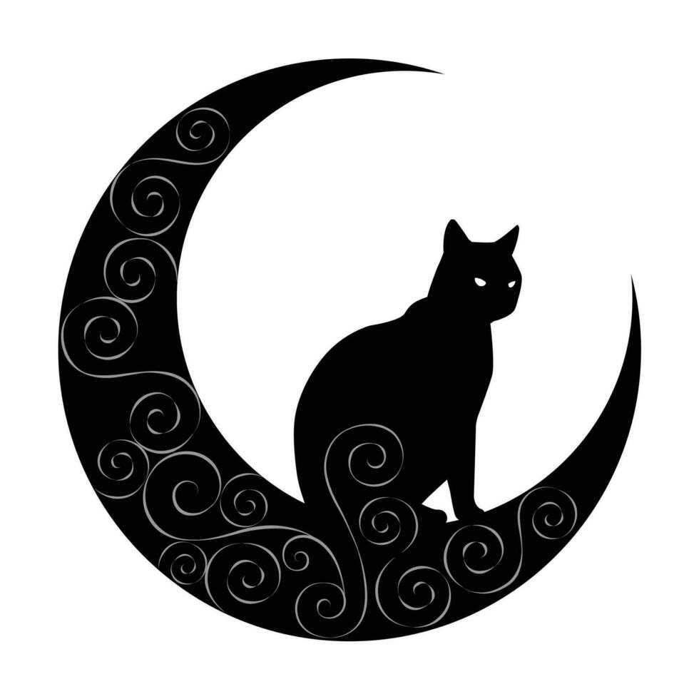 Black cat in moon with a spiral pattern vector