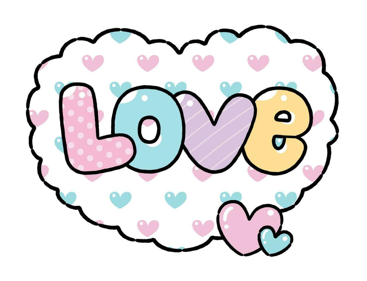 Cute word 'Love' Cartoon style, Vector illustration.