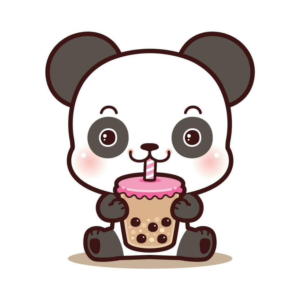 Cute panda sitting drinking boba milk tea vector