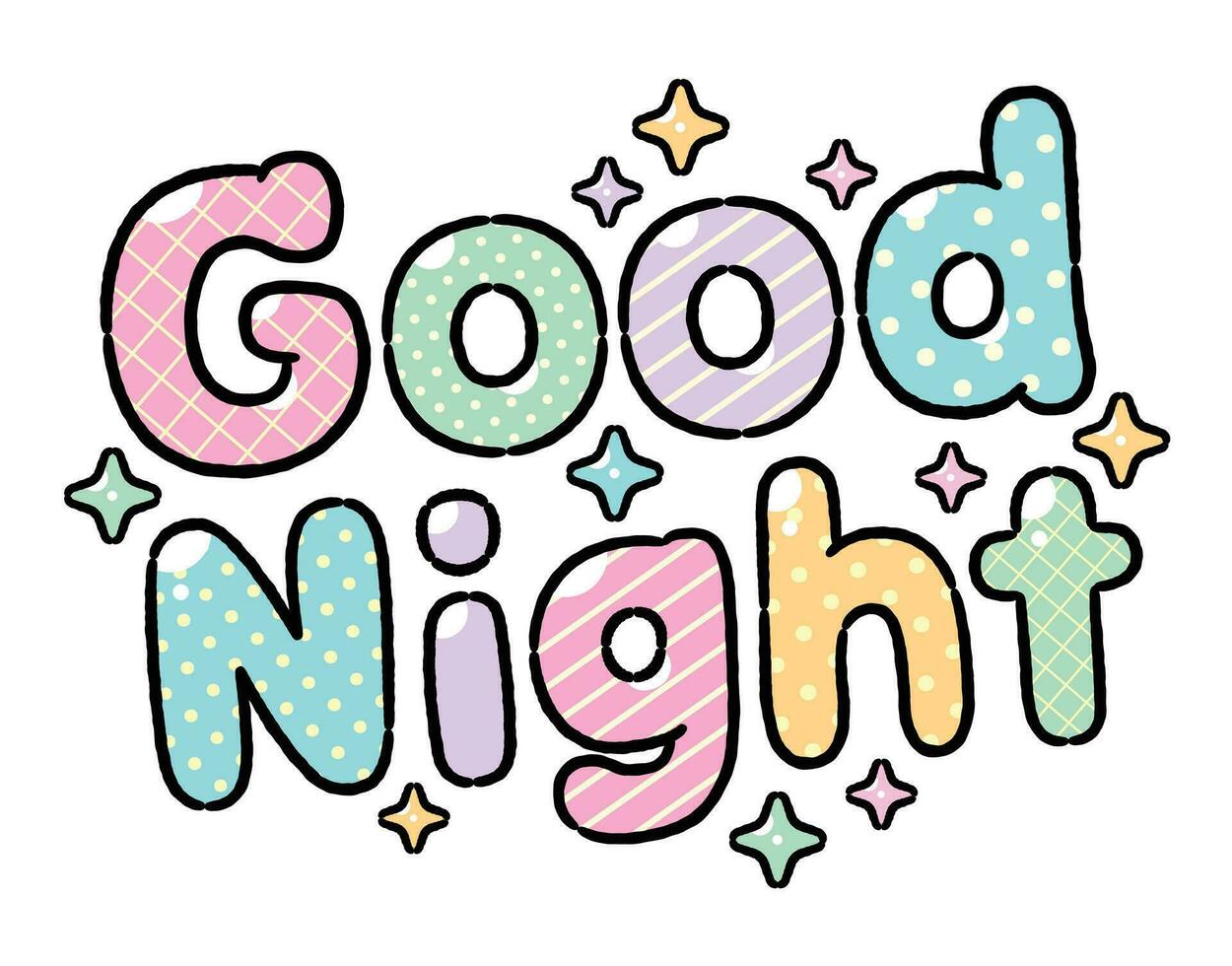 Cute word 'Good Night' Style cartoon, Vector illustration.