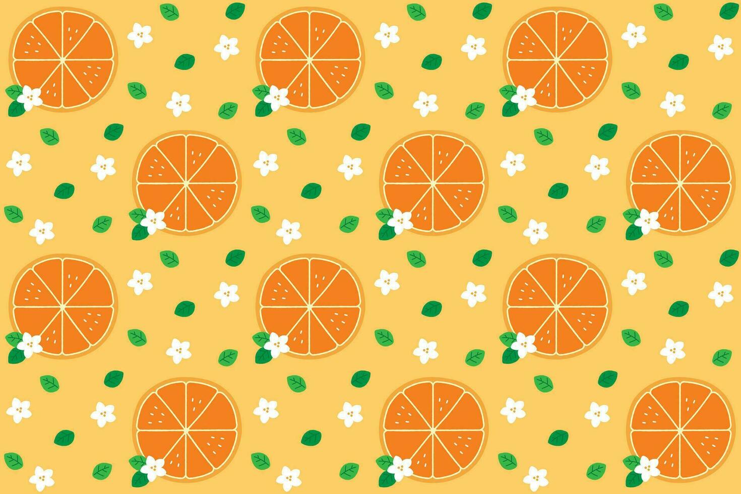 Cute oranges slices and orange blossom. Vector seamless texture. Pattern Background