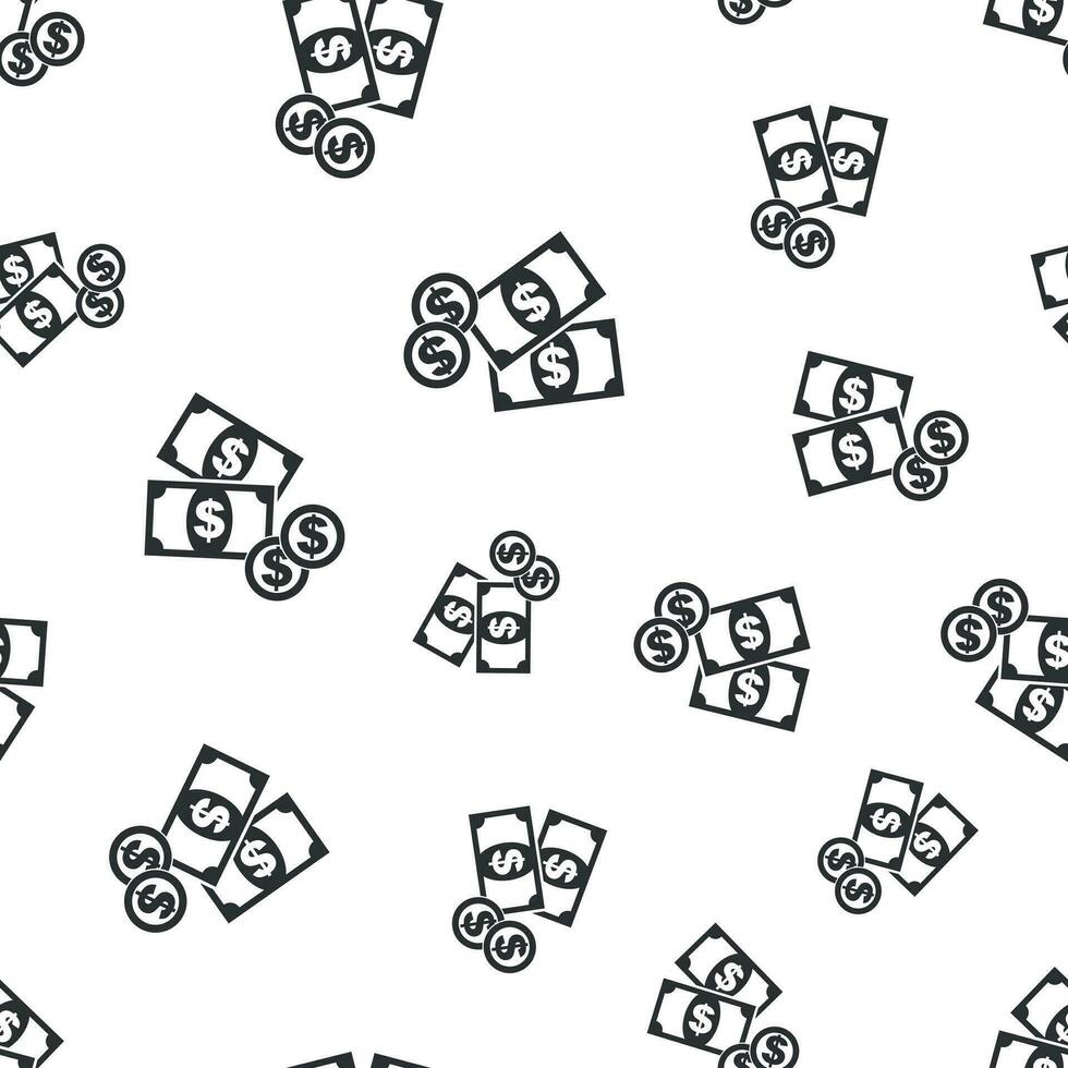 Vector Money Icon Seamless Pattern, Flat Design Black Pictogram