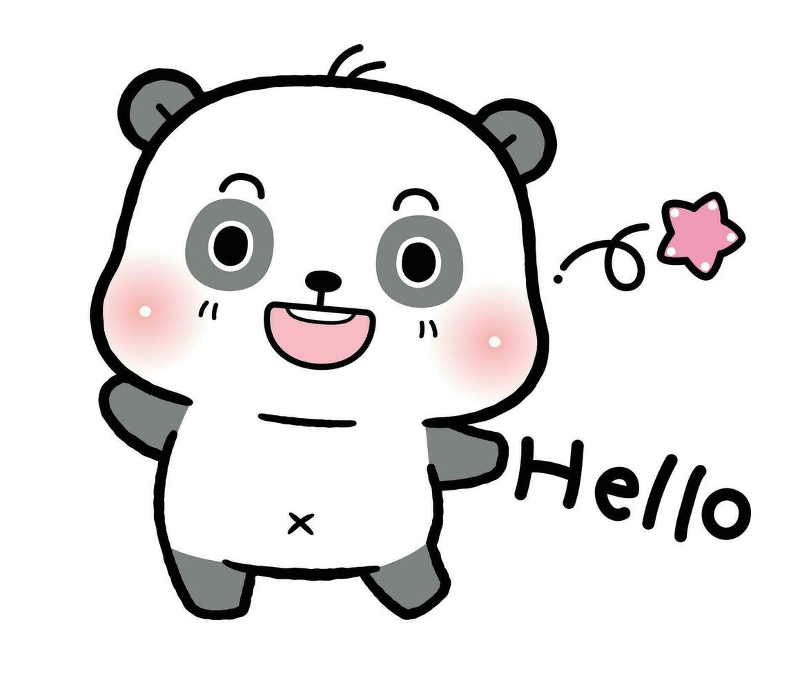 Cute Cartoon Little Panda Say Hello, flat cartoon style. vector