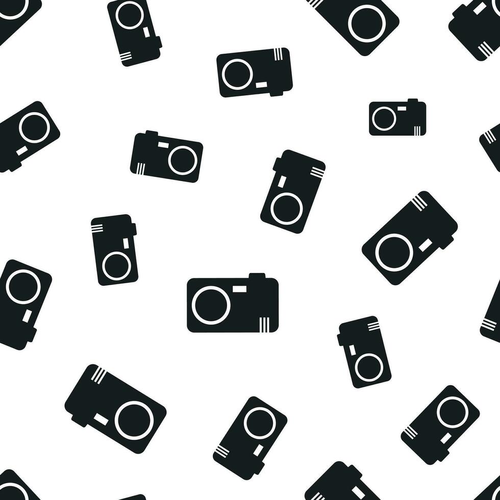 Camera seamless pattern background. Business flat vector illustration. Photocamera symbol pattern.