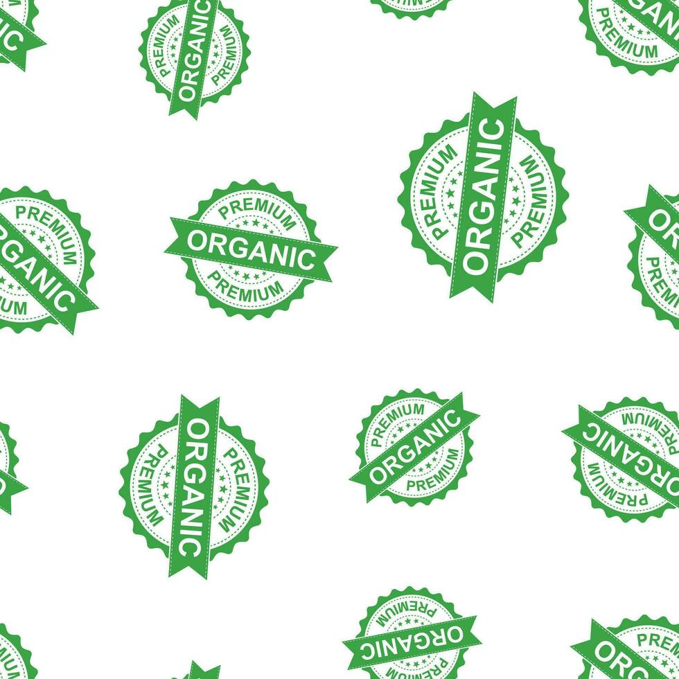 Premium organic seal stamp seamless pattern background. Business concept vector illustration. Natural organic badge symbol pattern.