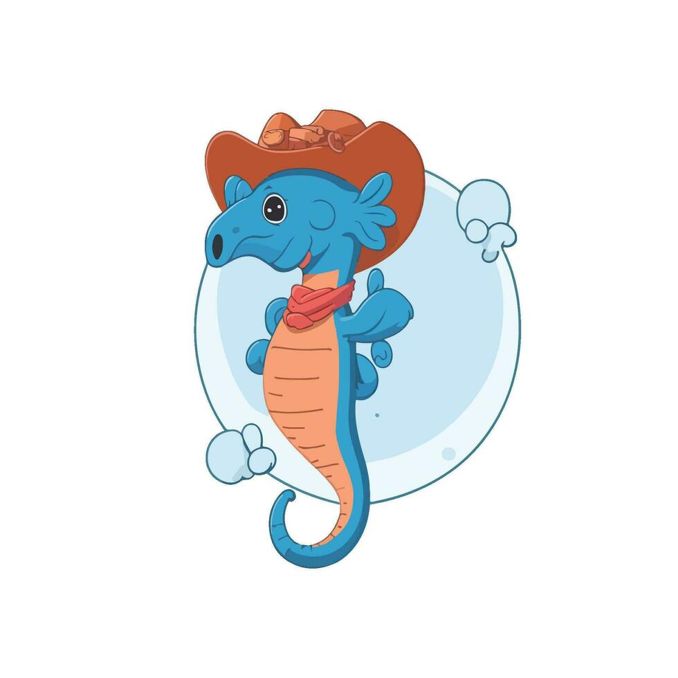 Cartoon cute seahorse wearing a hat vector