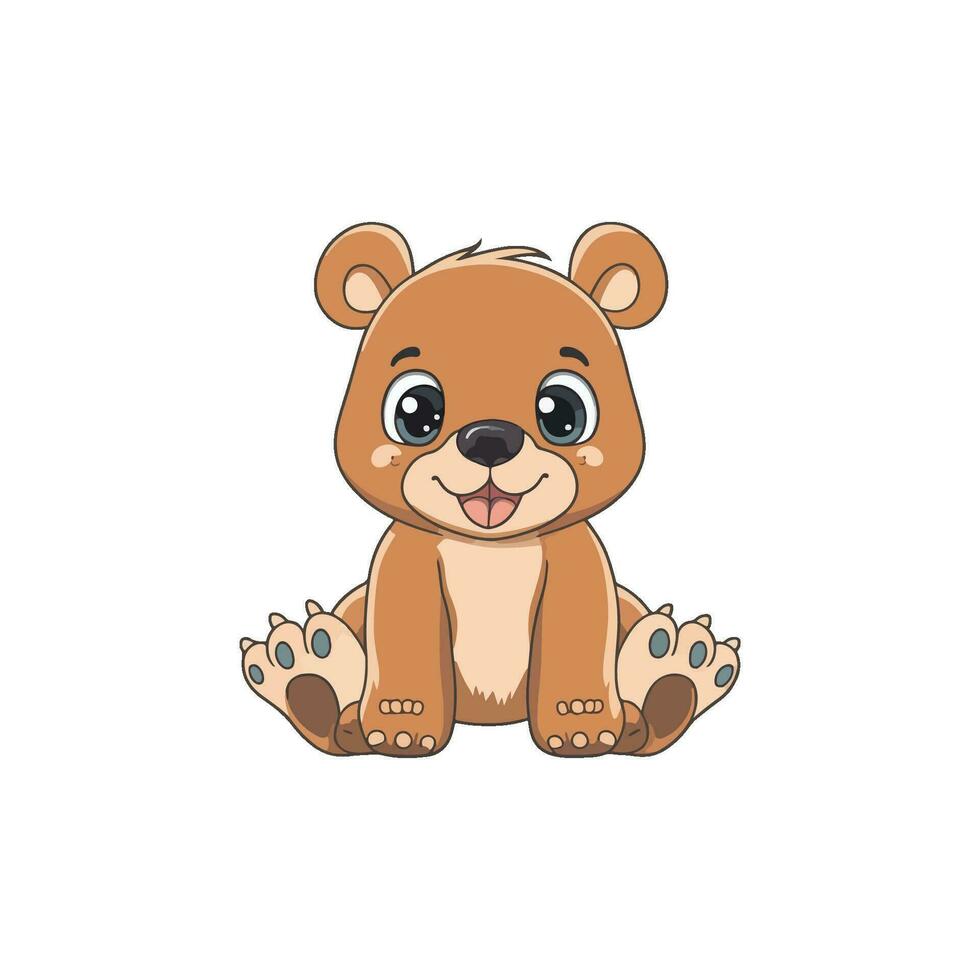 Cute little bear sitting on white background vector