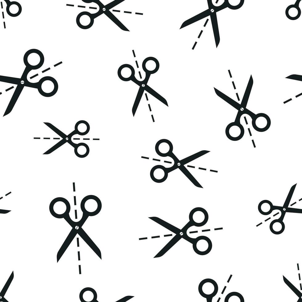 Scissors with cut line seamless pattern background. Business flat vector illustration. Scissor sign symbol pattern.