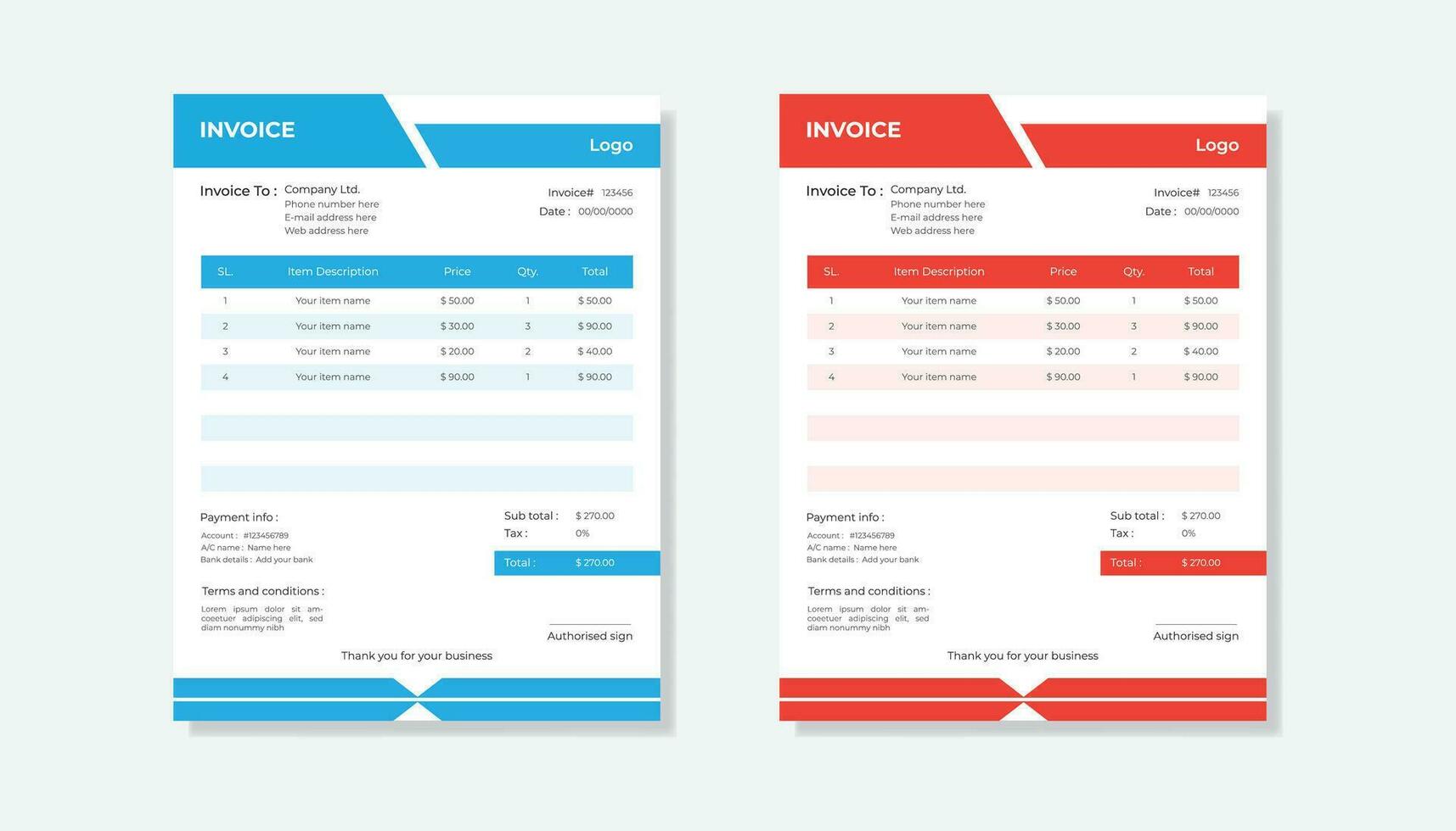 Creative business invoice design template . Pro Vector .