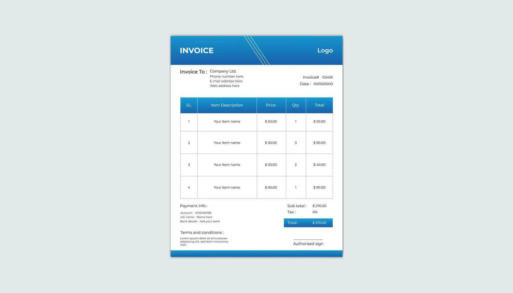 Invoice design template . Pro Vector .