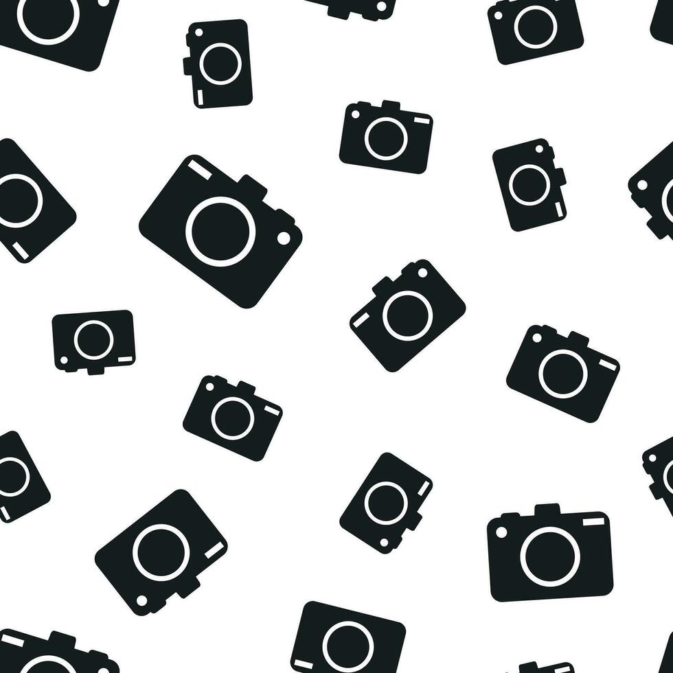 Camera seamless pattern background. Business flat vector illustration. Photocamera symbol pattern.