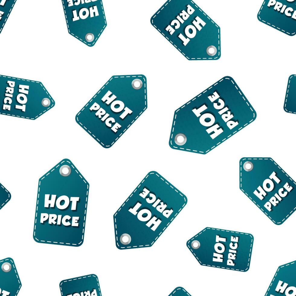 Hot price hang tag seamless pattern background. Business flat vector illustration. Business sale label symbol pattern.
