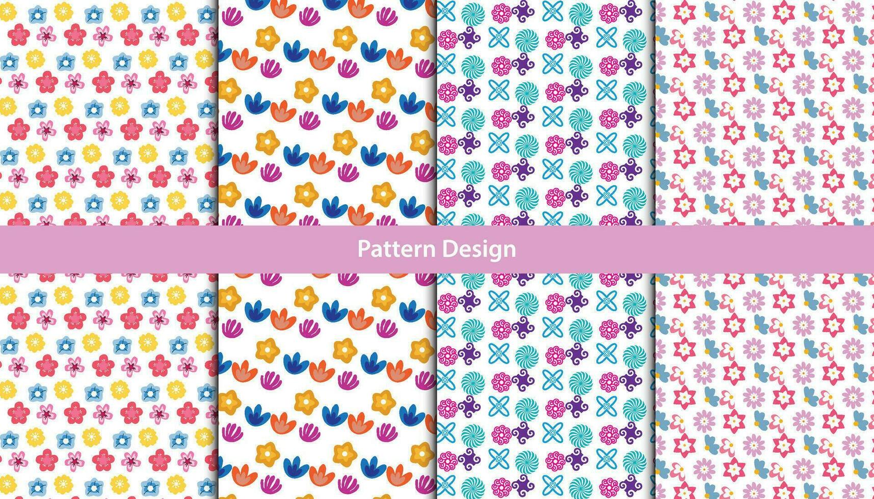 Cute flower pattern design set . Pro vector .
