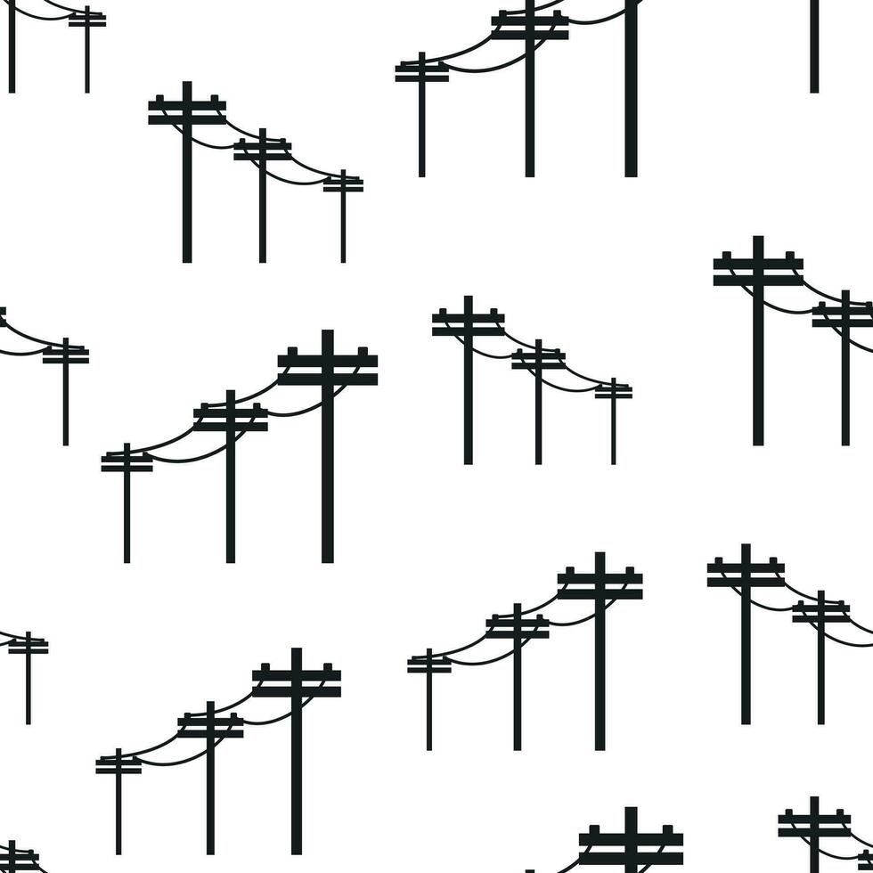High voltage power lines seamless pattern background. Business flat vector illustration. Electric pole symbol pattern.