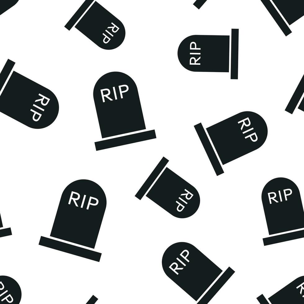 Halloween grave seamless pattern background. Business flat vector illustration. Rip tombstone gravestone sign symbol pattern.