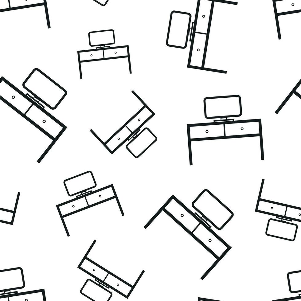 Furniture table with laptop computer seamless pattern background. Business flat vector illustration. Table symbol pattern.
