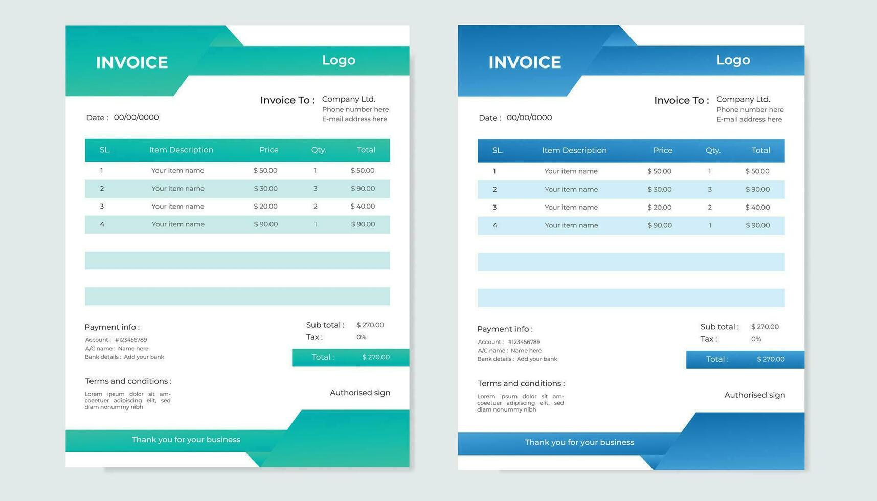Invoice design template Pro Vector .