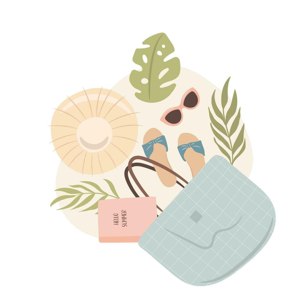 Woman's summer accessories for the beach days Vector illustration