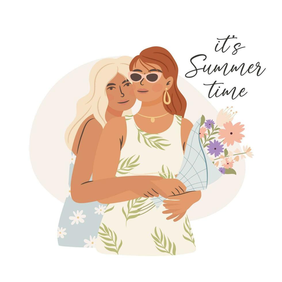 It's summer time, girls friendship vector