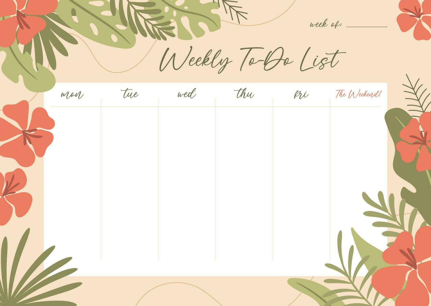 Exotic summer weekly planner concept vector