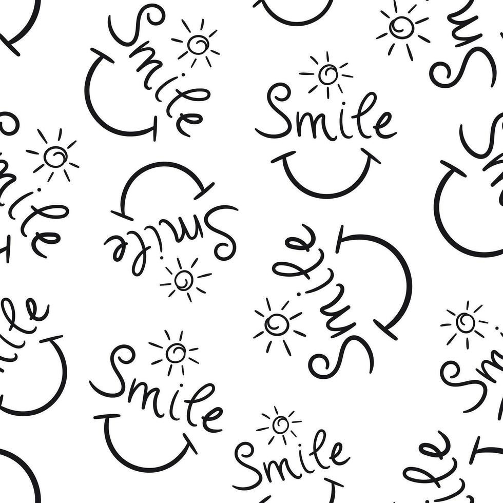 Smile text seamless pattern background. Business flat vector illustration. Hand drawn face doodle sign symbol pattern.