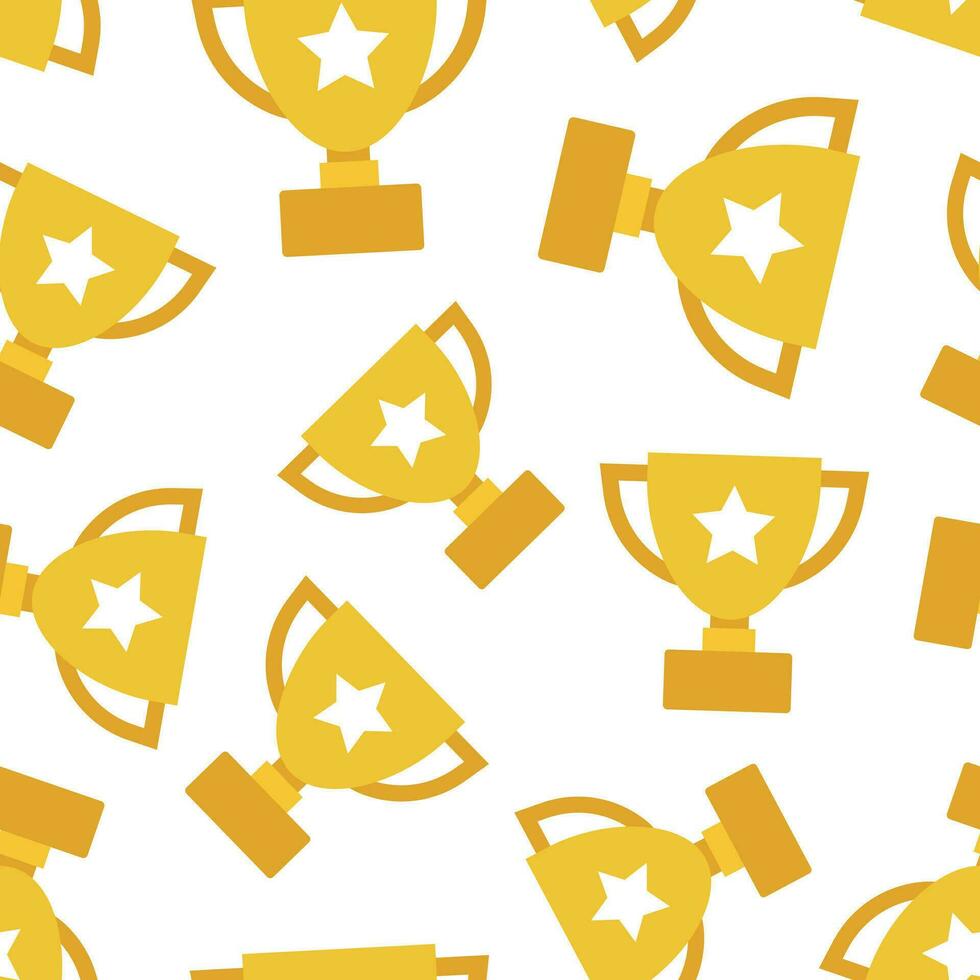 Trophy cup seamless pattern background. Business flat vector illustration. Award winner symbol pattern.