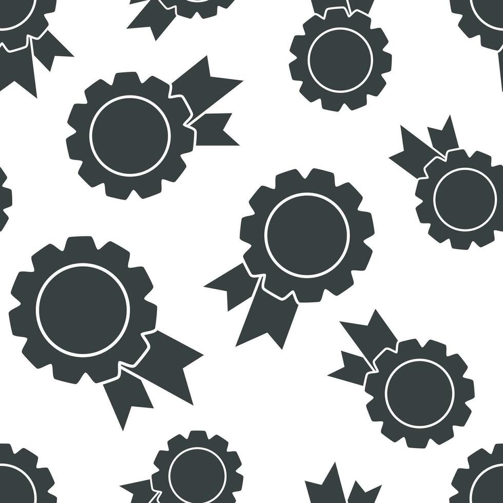 Badge with ribbon medal seamless pattern background. Business flat vector illustration. Award ribbon sign symbol pattern.