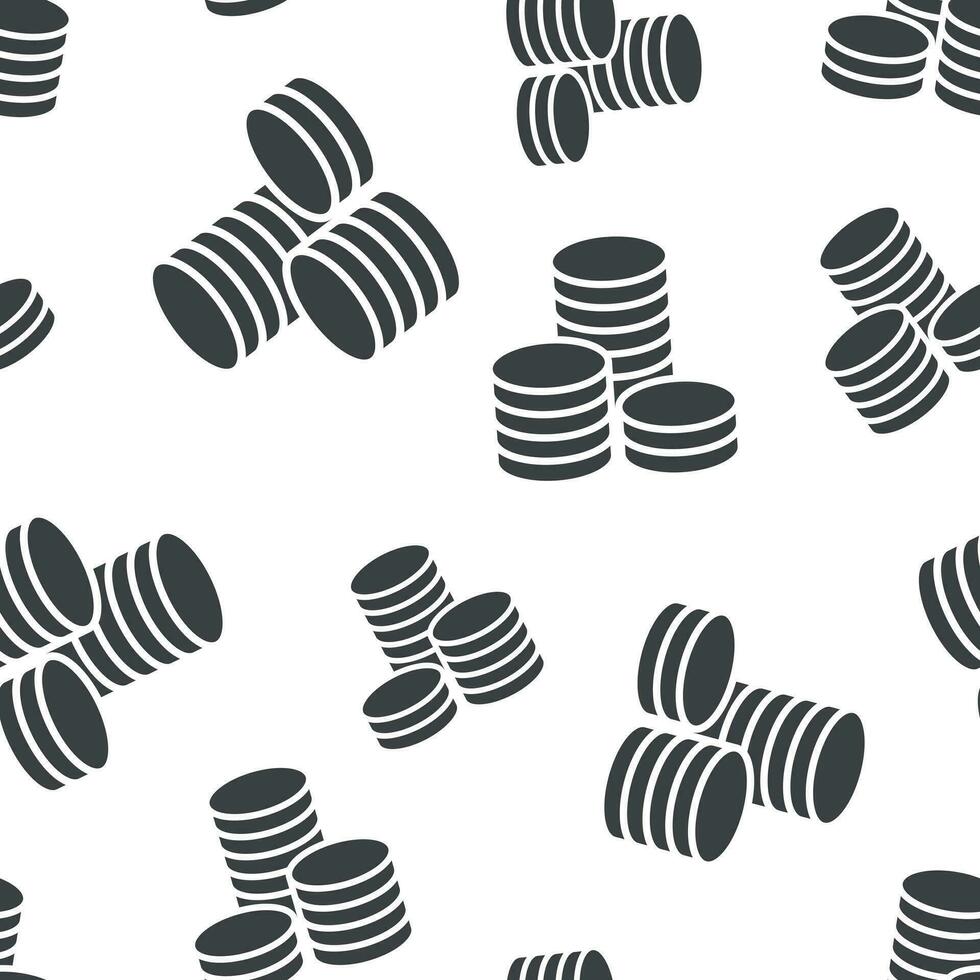 Coins stack seamless pattern background. Business flat vector illustration. Money stacked coin symbol pattern.