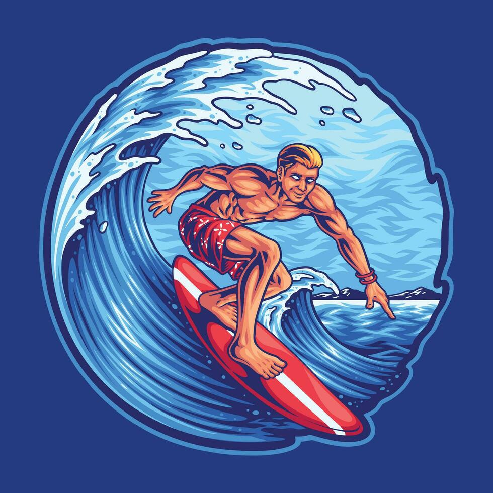 summer surfing on the beach illustration vector