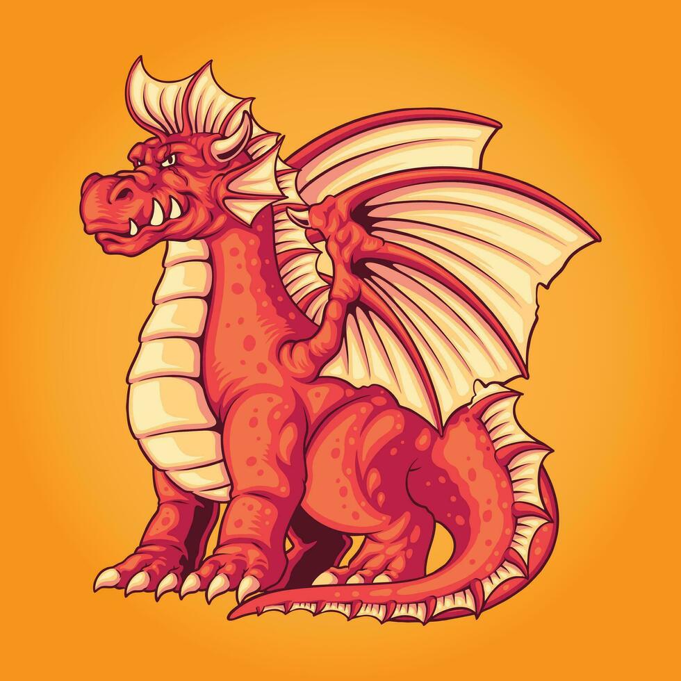 angry fire dragon character illustration vector
