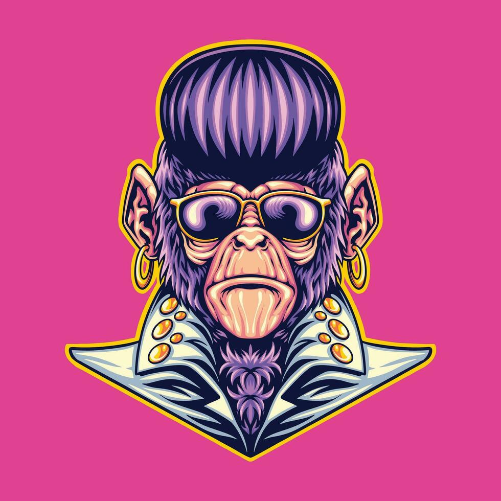 elvis monkey head mascot logo illustration vector