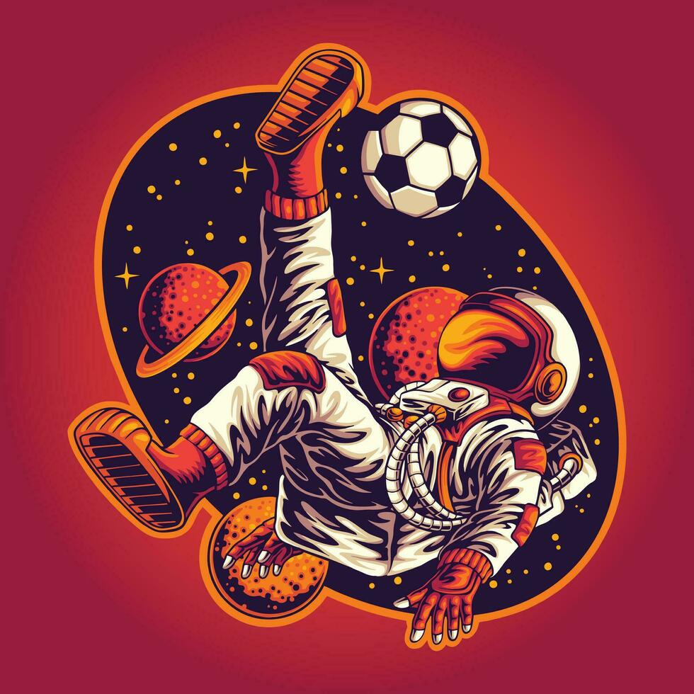 espacio astronauta jugando fútbol ilustración vector