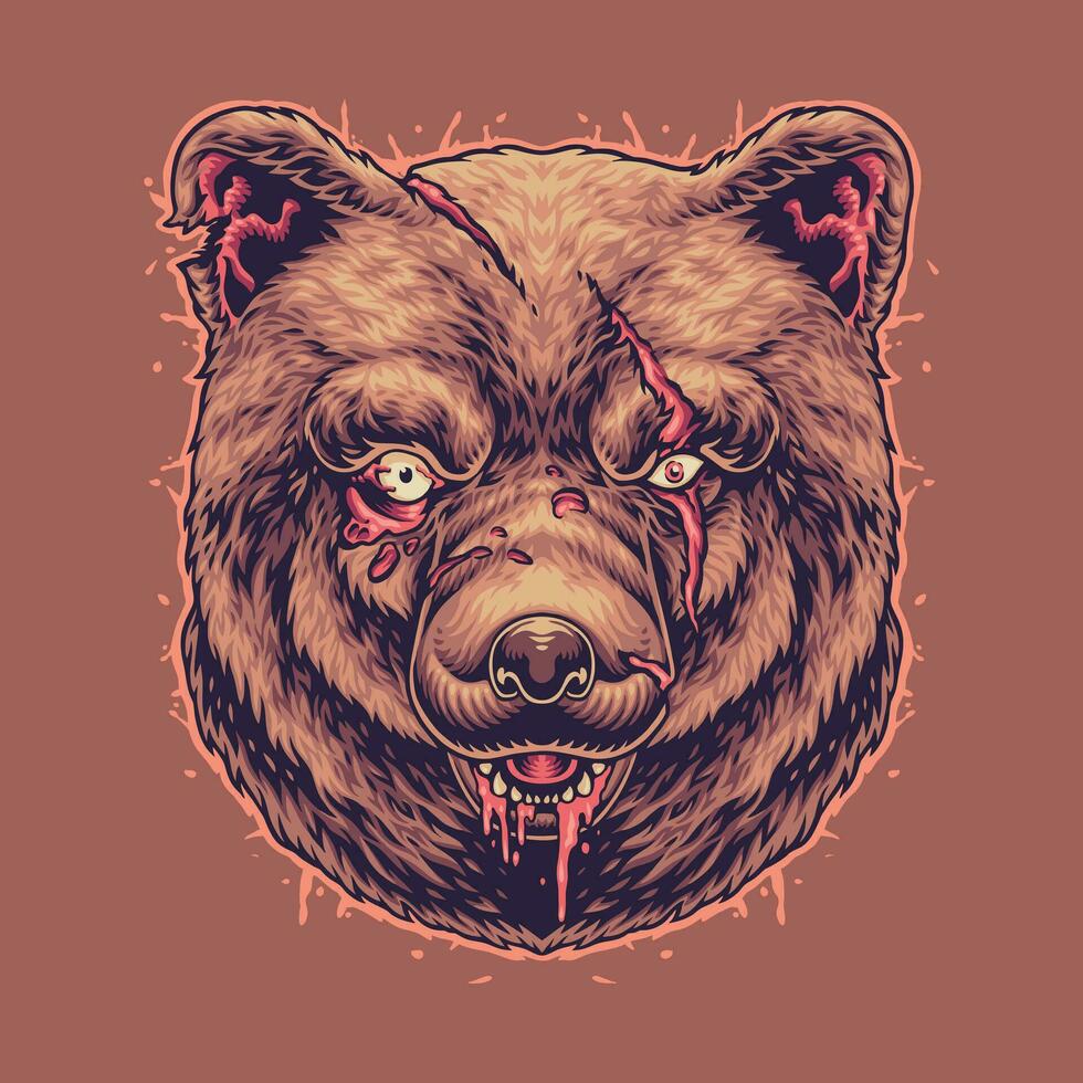 zombi oso cabeza mascota ilustración vector