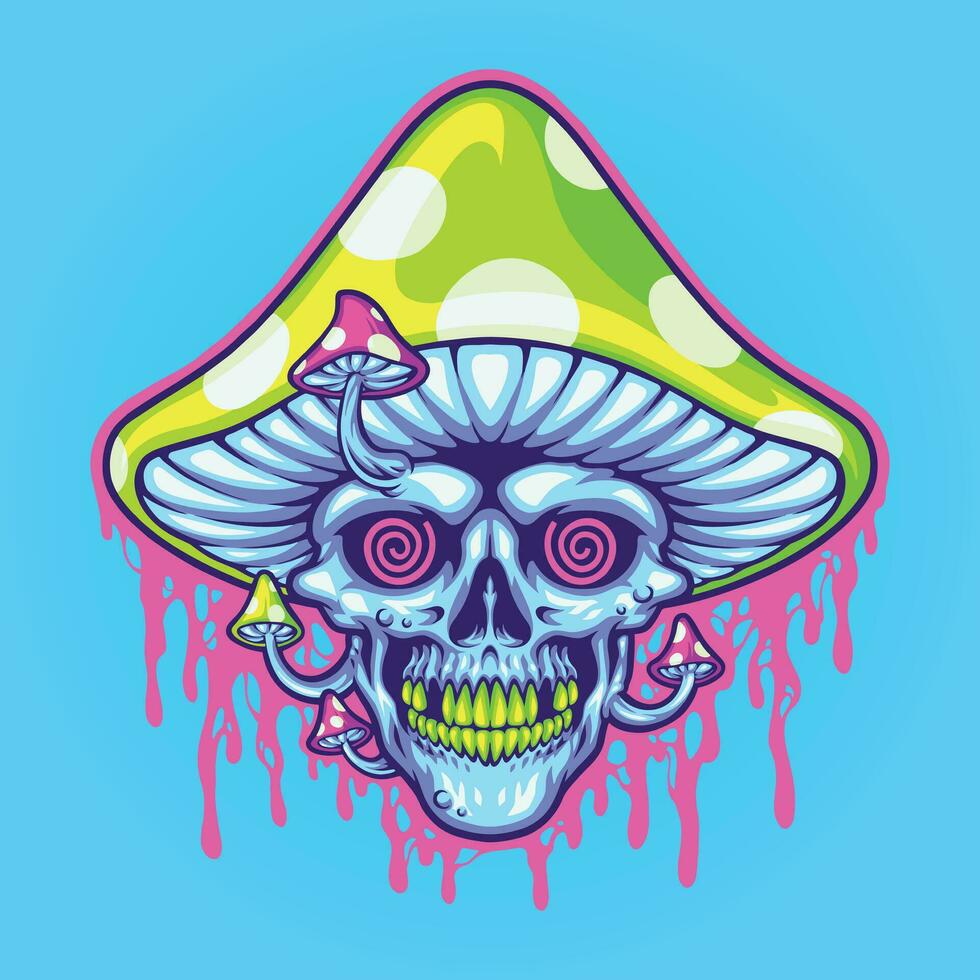 mushroom skull head trippy illustration vector