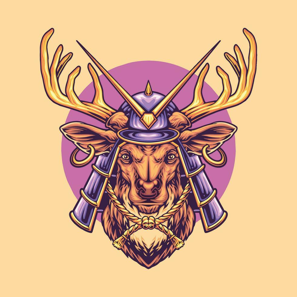 samurai deer head mascot illustration vector