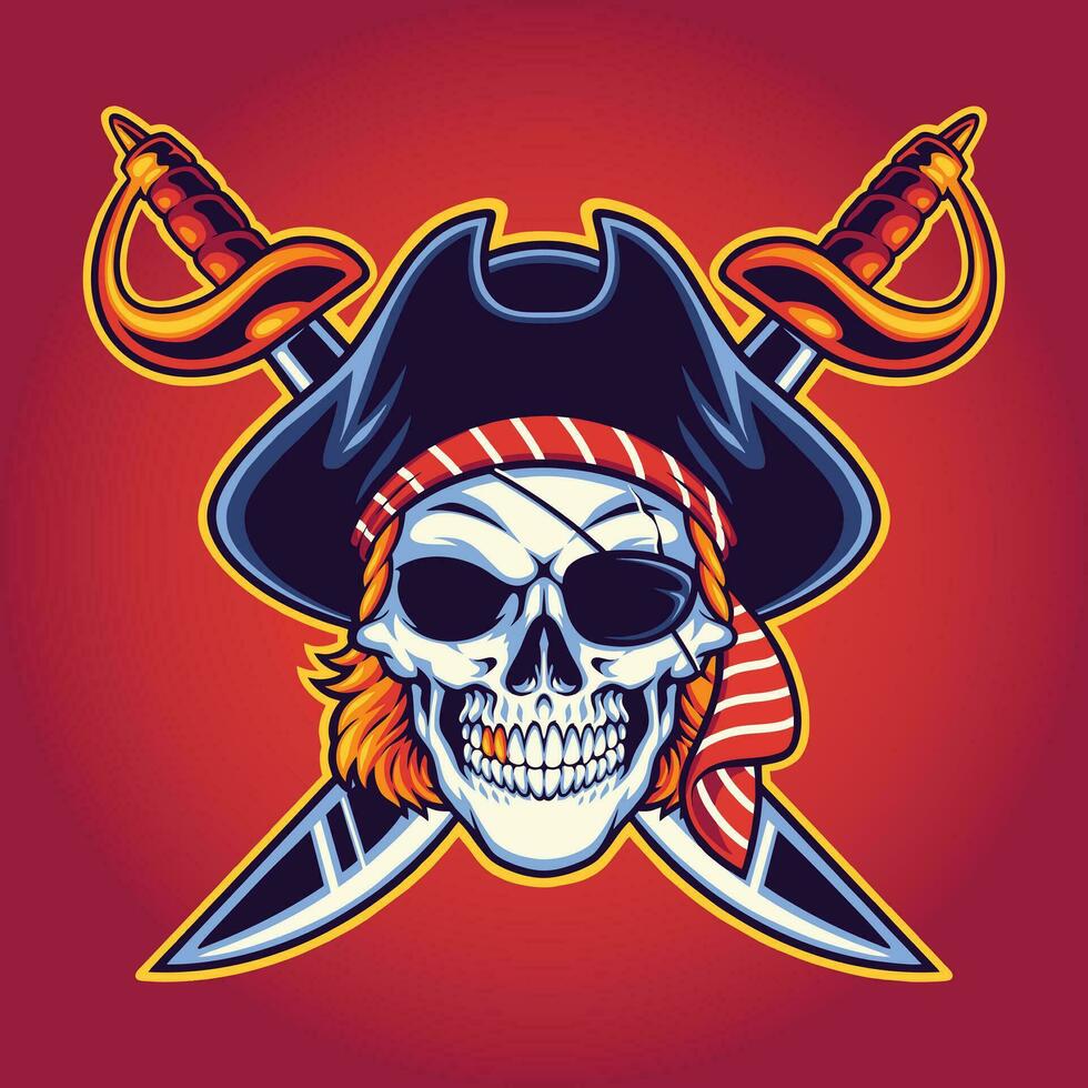 skull head pirates logo illustration vector