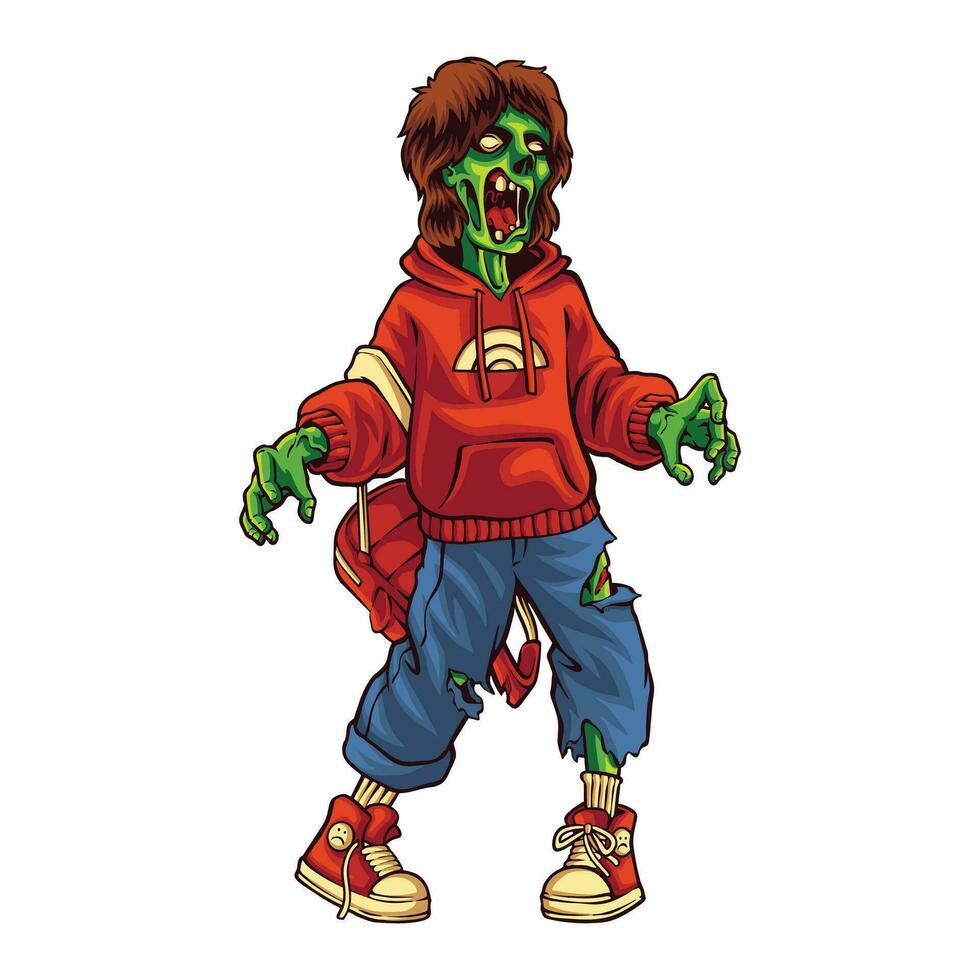 young zombie kid college character illustration vector