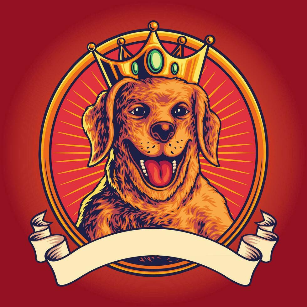 cute king dog with frame logo illustration vector