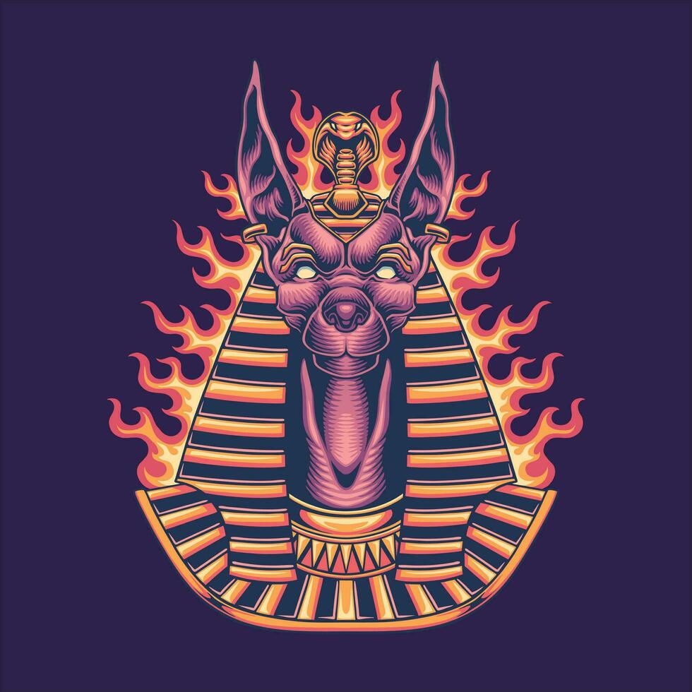 fire burning anubis logo illustration vector