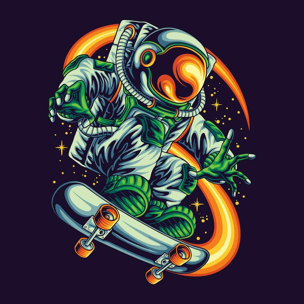 space astronaut skateboarding illustration vector